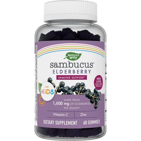 네이쳐스 웨이 삼부커스 블랙 엘더베리 1600mg 60구미 맛있는 키즈구미 삼부콜 아연, 60정, 1개