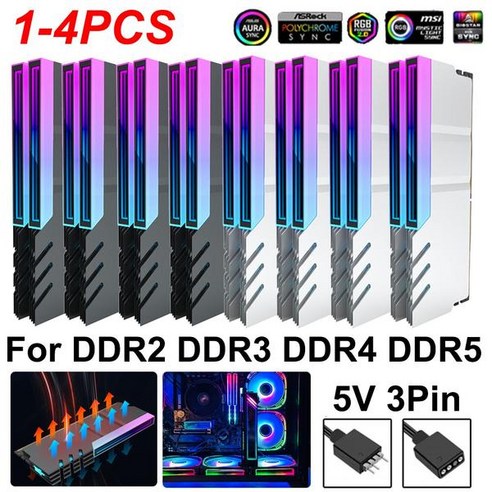 기본쿨러 RAM 방열판 라디에이터 5V ARGB PC 냉각 조끼 쿨러 DDR2 DDR3 DDR4 DDR5 데스크탑 램쿨러, 3pcs White