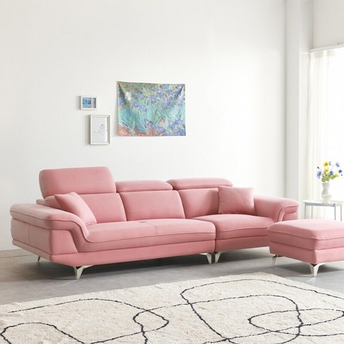 서광퍼니처 에이든 아쿠아텍스 패브릭 4인용 소파 sk, 에이든 4인_로즈핑크 (스툴포함)