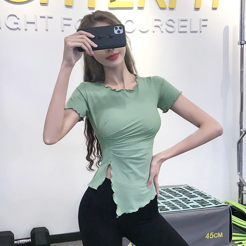 헬스 걸 요가복 타이트하다 날씬하다 상의 러닝 통기속 건조 티셔츠 년 봄여름 운동 반팔