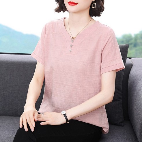 여름의 편안함과 세련됨을 모두 갖춘 스타일아유 면마 반팔 블라우스