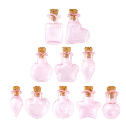 10 pcs 소원 항아리 투명 유리 코르크 병 10 다른 모양 다양한 보석 크리스탈 스톤 컬렉션 키트 diy 펜던트 예술, 핑크, 5mm