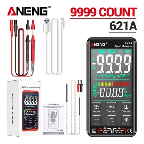 ANENG 621A/620A 지능형 디지털 멀티 미터 9999 CountsTouch 화면 자동 범위 충전식 NCV 전압계 전류계, 621A Red