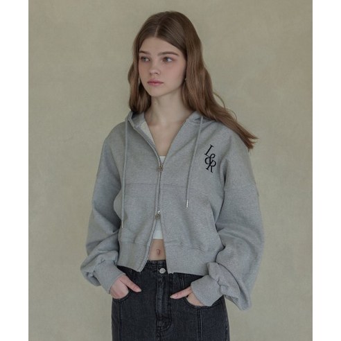 LOSSYROW Lossy Big Logo Crop Hood Zip-up Gray