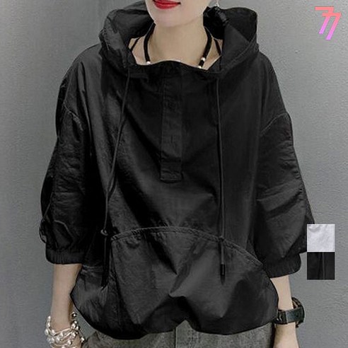 77우먼스 여성 리소타상의 2컬러 빅사이즈 후드 상의 반폴라 아노락 바람막이 데일리 캐주얼 코디 이월 이월상품 [리현커머스]
