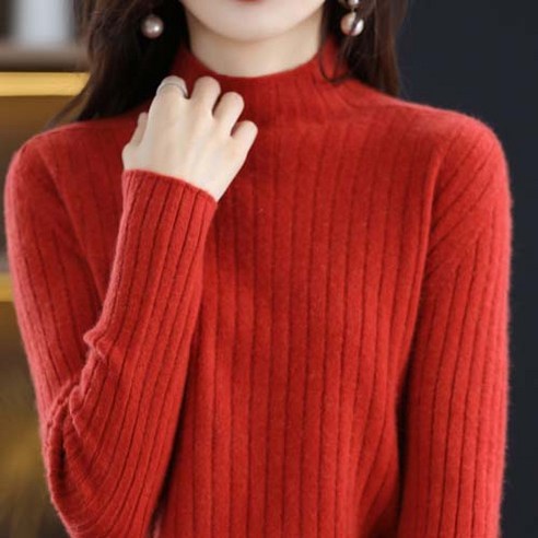 데일로엔 여성용 베이직 심플 기본 반목 골지 니트티