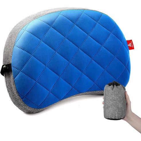 SUMWE 포터블 롤업 메모리폼 캠핑용 에어 베개 + 파우치, 파랑색