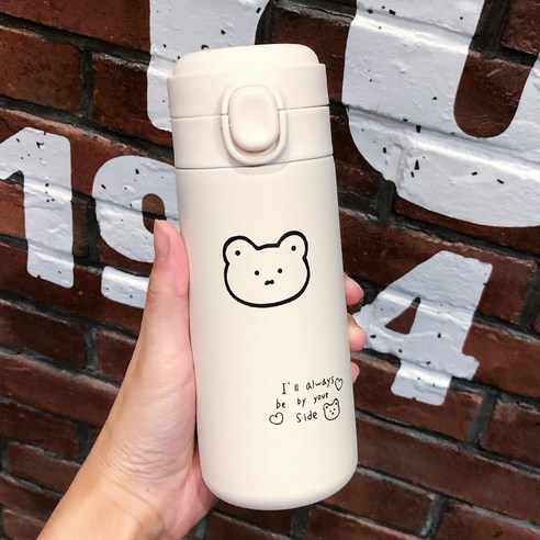 smy간단한 예술적 보온병 여성 하라주쿠 스타일 컵 학생 귀여운 패션 모리 스타일 소녀 컵, 곰 머리 사랑/320 Ml, 하나