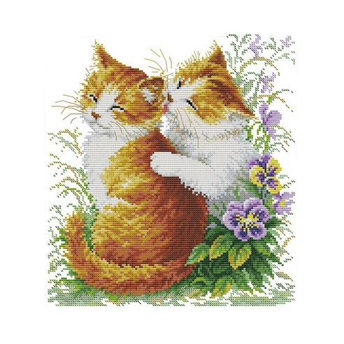 노 브랜드 DIY 손뜨기 인쇄 크로스 스티치 정장 자수 11CT 두 개의 작은 고양이 키스 패턴 s, 사진 색상