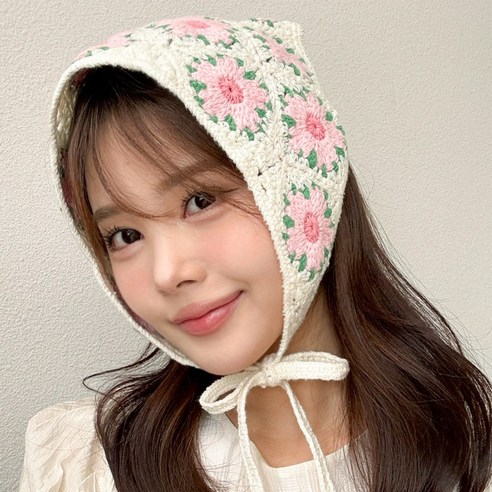 블루씨티 체리 플라워 니트 헤어 두건