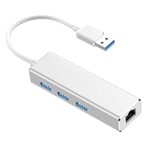 YSSHOP USB 3.0-이더넷 어댑터 3포트 USB 3.0 허브(10/100/1000 기가비트 이더넷 어댑터 지원 Windows 등), 실버, {"사이즈":"95.7x28x16.5mm"}, {"수건소재":"알루미늄 합금"}