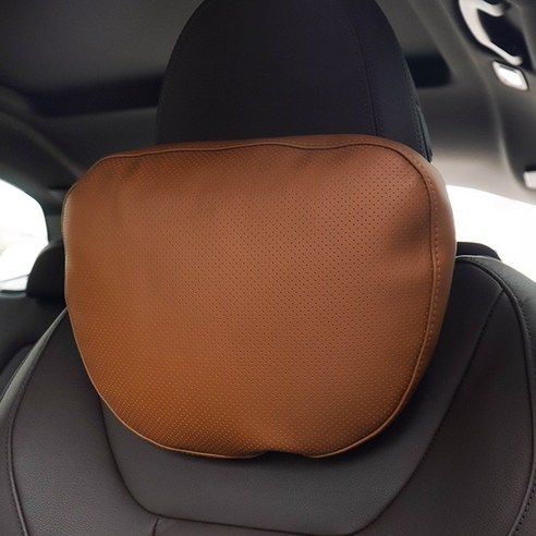 천연 나파 가죽 자동차 목 쿠션 SORONA BMW 벤츠 볼보 차량용, 1개, 꼬냑브라운