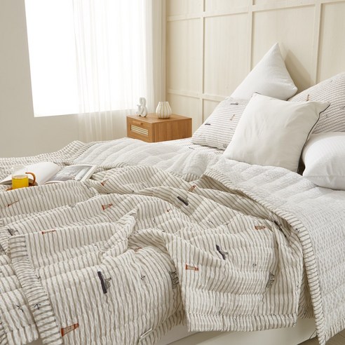 모기기피 시어서커 리플 시원한 여름 누빔이불 홑이불 단품 세트