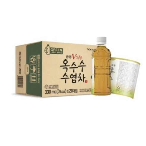 광동제약 옥수수 수염차 그린 무라벨, 330ml, 20개