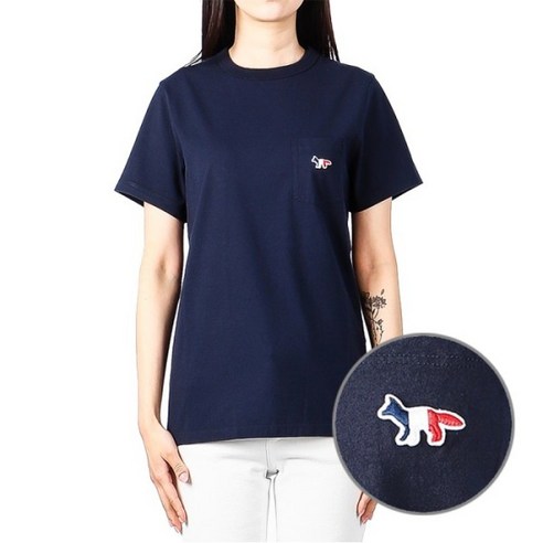 메종키츠네 23FW 여성 트리컬러 폭스 반팔 티셔츠 (네이비, FW00107KJ0010) 메종키츠네반팔