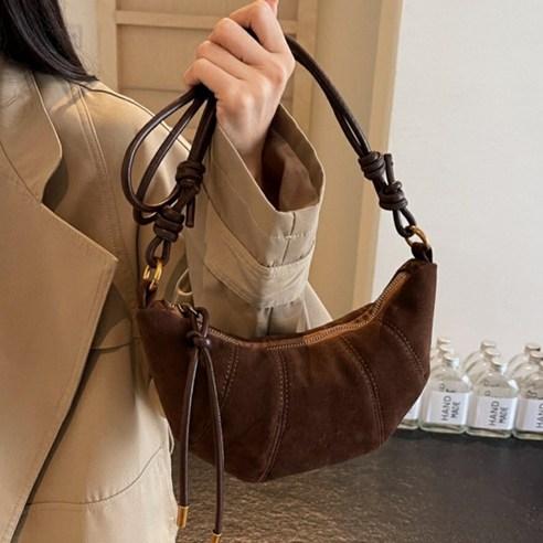 오버앤핏 여자 스웨이드 크로와상 반달 숄더백 크로스가방 20.30대 케주얼 미니 세무크로스백