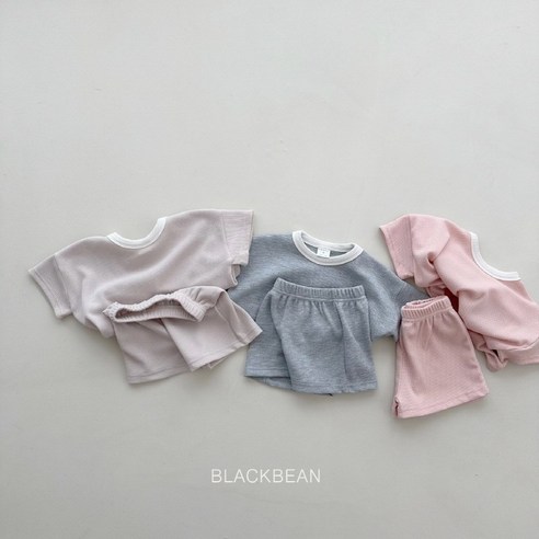 [줌줌] 24여름 유아 키즈 아동 반팔 상하의세트 – 블랙빈 와플 반팔 반바지 상하복세트 어린이집등원복