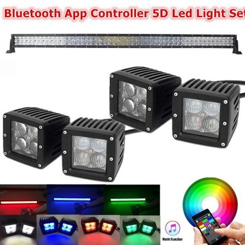 보조제동등 스톱 전구 LED 후진등 시그널램프 3×3 보조 조명 + 1pc 5D LED 작업 라이트 바 RGB 스트로브 플래시 여러 가지 색 경고등 블루투스 앱 컨트롤러 배선 4p, Straight 42 Bar Set 아반떼ad보조제동등