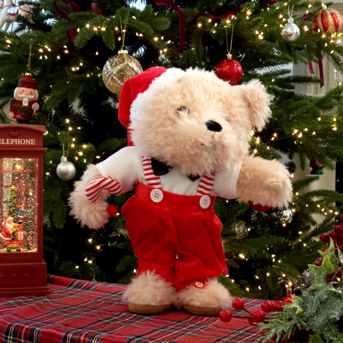 춤추는 크리스마스 곰돌이 인형 댄싱 장식 파티 소품 곰인형 선물 캐롤8곡, 지팡이 곰인형