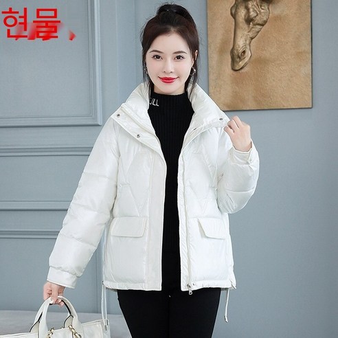【DF】리얼 샷 새로운 밝은 스탠드 칼라 통근 솔리드 컬러 한국어 스타일 패션 면화 패딩 자켓 두꺼운 기질