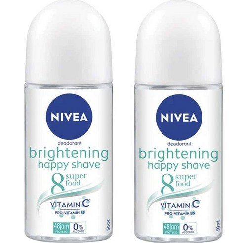 니베아 여성용 브라이트닝 해피 쉐이브 롤-온 데오드란트, 2개, 50ml