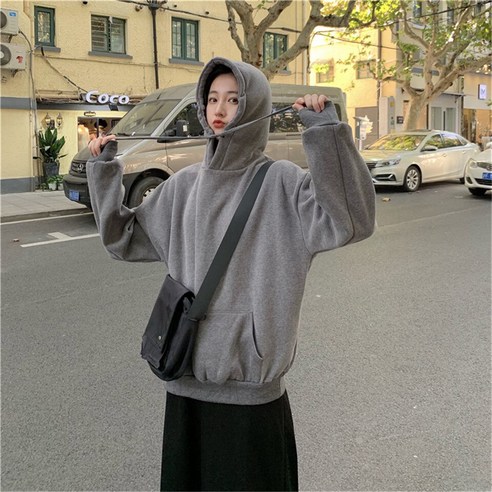 [ZL] 가을/겨울 후드 여성 패션 캐주얼 솔리드 여성 풀오버 한국 올 매치 루즈핏 스웨터 여성 후드