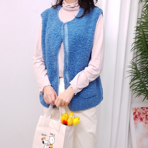 빅걸스토리 여성용 빅사이즈 컬러 뽀글이 포켓 베스트 아우터 조끼
