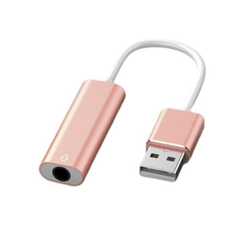USB 사운드 카드 3.5mm 인터페이스 PC 노트북 컴퓨터용 플러그 앤 플레이 오디오 어댑터, 로즈 골드, 길이 x 너비 6.77x0.51inch., 알루미늄 합금