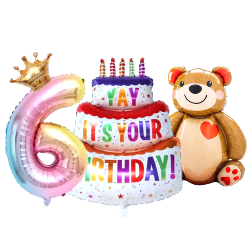 파파 파티 곰돌이 풍선 생일 파티 숫자 풍선 세트, 1세트, 케잌세트 6