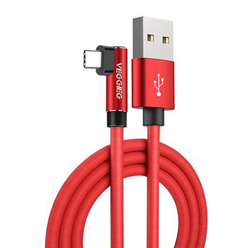 VEGGIEG USB C 90도 USB 유형 C 고속 충전 케이블 TYPE-C 데이터 코드 충전기 SAMSUNG S10 용 USB-C, 하나, 빨간