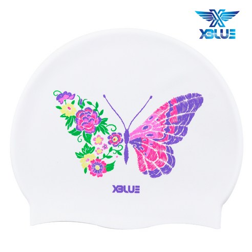 XBL-3230 꽃나비 WHT 엑스블루 실리콘 수모 수영모 MG, XBL-3230 꽃나비 MG, 1개, 선택옵션:기본／XBL-3230 꽃나비 MG
