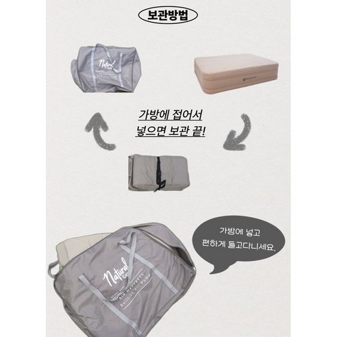 네츄럴캠프 프리미엄 에어매트 4세대펌프 높이 45cm 캠핑매트 자충 자동충전 야외 캠핑용 휴대용 매트리스 더블 퀸사이즈