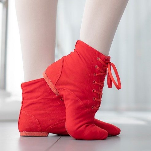 고방 성인 캔버스 재즈 부츠 댄스 신발 소프트 베이스 검은색 연습화 댄스 신발 여홍색, 빨강, 34