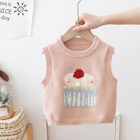 컵케익니트베스트 유아 아동 조끼 유아동 주니어 남아 여아 실내 니트조끼