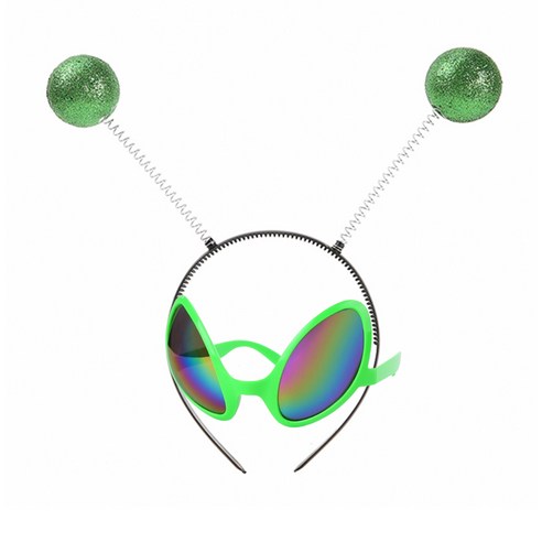쿠이시 생일 파티 인싸 외계인 안경 머리띠 선글라스 소품, 1개입, 그린홀로그램
