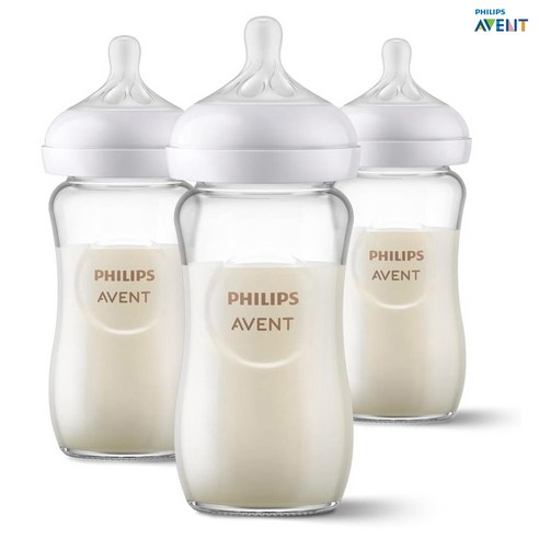 필립스 아벤트 유아용 유리 젖병 3P (젖꼭지 포함), 240ml, 1세트