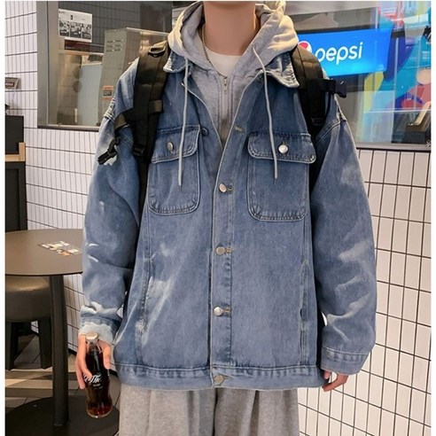 남성 바람막이 버튼 청자켓 루즈핏 라운드 자켓