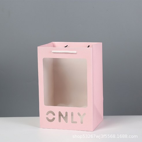 R312 윈도우투명 쇼핑백 10개 마카롱 선물 포장 기념일, 핑크, ONLY