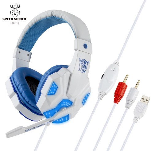 DFMEI 거미 뮤직비디오 게이밍 헤드폰 발광 케이블 헤드셋 헤드셋, 흰색