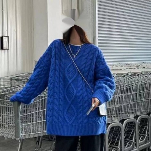 클라인 블루 스웨터 클라인 블루 빈티지 나른한 꽈배기 니트 코트 루즈핏 미디엄
