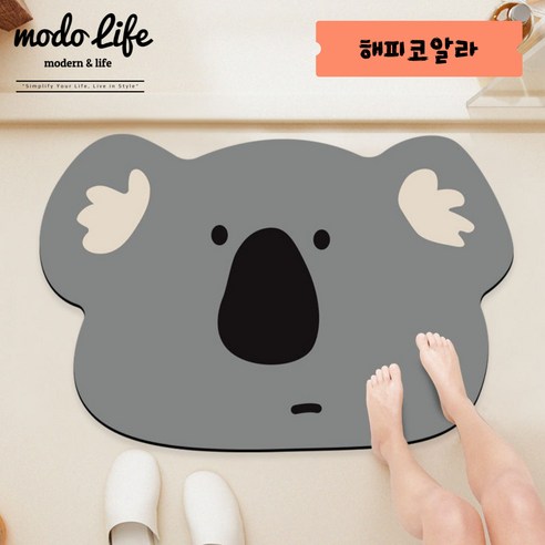 모도라이프 귀염뽀짝 빨아쓰는 미끄럼방지 빠른건조 위생적인 규조토 캐릭터 매트, 해피코알라, 1개
