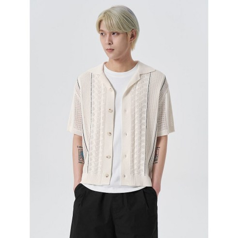 에잇세컨즈 (42455AHY21) 세로 티핑 반소매 카디건 화이트