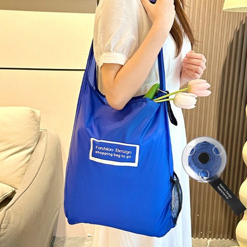 리유저블 접이식 롤링 쇼핑백 장바구니, 2개, 블루
