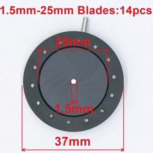 [측정 작업용]가변 광학 조리개 카메라 광 콘덴서 현미경 액세서리 14 블레이드 1.5-25mm, T01-Black