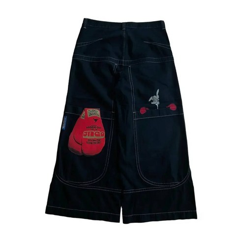 JNCO 헐렁한 청바지 Y2K 빈티지 의류 하이 웨이스트 자수 패턴 고스 스트리트, XXL, 8