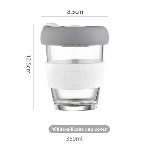 350ml 커피 컵 휴대용 핸디 우유 유리 실리콘 커버 내성 직접 Drinkingwater 컵 아침 식사 컵, White_350ml
