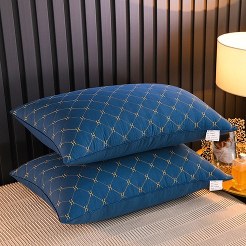 [LM] 100% 폴리에스테 섬유 정형외과 목 베개 호텔 기억 베개 건강한 잠 베개, Low pillow, blue