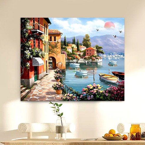 액자 캔버스형 보석십자수 DIY 키트 40 x 50 cm, SZX131.호숫가의 아름다운 경치