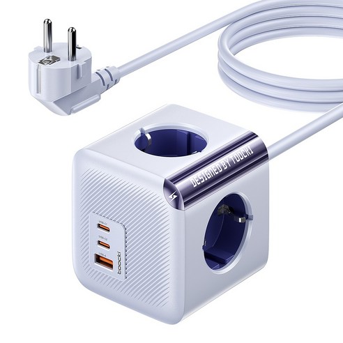 Toocki GaN PPS 3포트 2C1A 초고속 충전 4구 4000W 고용량 큐브 멀티탭, 1개, 퍼플, 1.5m