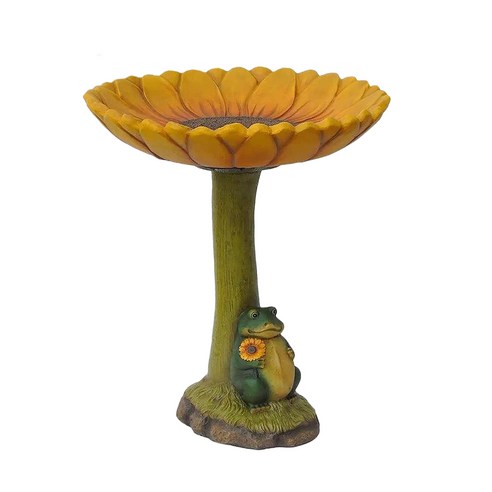 WJSHOP 정원 새 목욕 동상 골동품 마당 마당 Birdfeeder 안뜰 장식, 개구리, 20x14cm, 수지